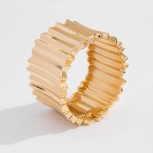 Stylish Gold Silver Tone Wave Wide Cuff Bangle Bracelet - ArtGalleryZen