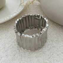 Stylish Gold Silver Tone Wave Wide Cuff Bangle Bracelet - ArtGalleryZen