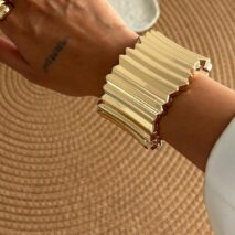 Stylish Gold Silver Tone Wave Wide Cuff Bangle Bracelet - ArtGalleryZen