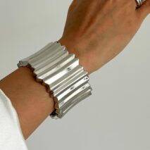 Stylish Gold Silver Tone Wave Wide Cuff Bangle Bracelet - ArtGalleryZen