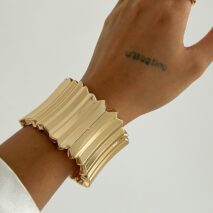 Stylish Gold Silver Tone Wave Wide Cuff Bangle Bracelet - ArtGalleryZen