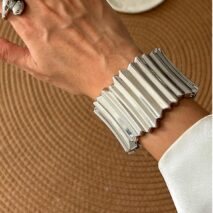 Stylish Gold Silver Tone Wave Wide Cuff Bangle Bracelet - ArtGalleryZen