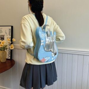 Stylish Guitar Bass Shape PU Leather Backpack Bag - ArtGalleryZen