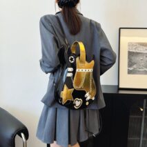 Stylish Guitar Bass Shape PU Leather Backpack Bag - ArtGalleryZen