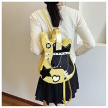 Stylish Guitar Bass Shape PU Leather Backpack Bag - ArtGalleryZen