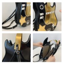 Stylish Guitar Bass Shape PU Leather Backpack Bag - ArtGalleryZen