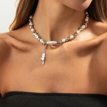Stylish Heart Pendant Irregular Pearl Beaded Chain Choker Necklace - ArtGalleryZen
