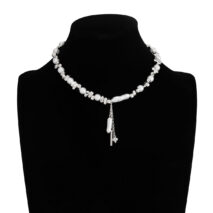 Stylish Heart Pendant Irregular Pearl Beaded Chain Choker Necklace - ArtGalleryZen