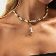 Stylish Heart Pendant Irregular Pearl Beaded Chain Choker Necklace - ArtGalleryZen