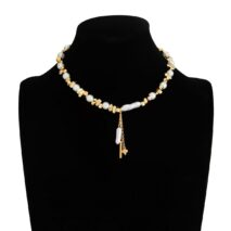 Stylish Heart Pendant Irregular Pearl Beaded Chain Choker Necklace - ArtGalleryZen
