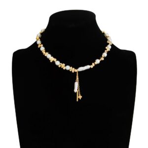 Stylish Heart Pendant Irregular Pearl Beaded Chain Choker Necklace - ArtGalleryZen