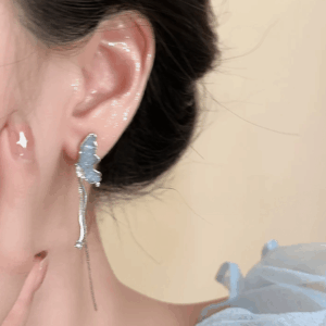 Stylish Irregular Crystal Stone Inlaid Butterfly Tassel Chain Earrings - ArtGalleryZen