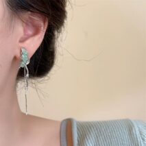 Stylish Irregular Crystal Stone Inlaid Butterfly Tassel Chain Earrings - ArtGalleryZen