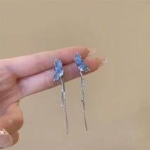 Stylish Irregular Crystal Stone Inlaid Butterfly Tassel Chain Earrings - ArtGalleryZen