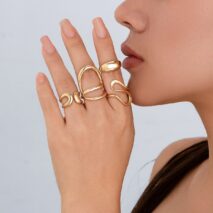 Stylish Irregular Curved Hollow Glossy Open Ring Set - ArtGalleryZen