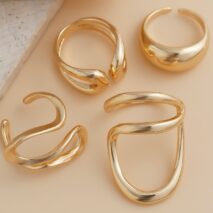 Stylish Irregular Curved Hollow Glossy Open Ring Set - ArtGalleryZen