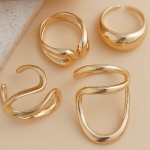 Stylish Irregular Curved Hollow Glossy Open Ring Set - ArtGalleryZen