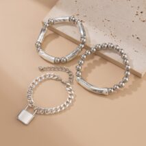Stylish Layered Chunky Lock Charm Curb Ball Chain Bracelet Set - ArtGalleryZen