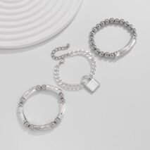 Stylish Layered Chunky Lock Charm Curb Ball Chain Bracelet Set - ArtGalleryZen