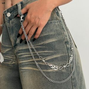 Stylish Layered Flame Charm Curb Trouser Chain - ArtGalleryZen