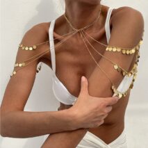 Stylish Layered Gold Tone Sequin Tassel Chain Shoulder Necklace - ArtGalleryZen