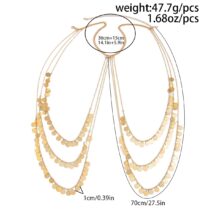 Stylish Layered Gold Tone Sequin Tassel Chain Shoulder Necklace - ArtGalleryZen