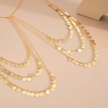 Stylish Layered Gold Tone Sequin Tassel Chain Shoulder Necklace - ArtGalleryZen