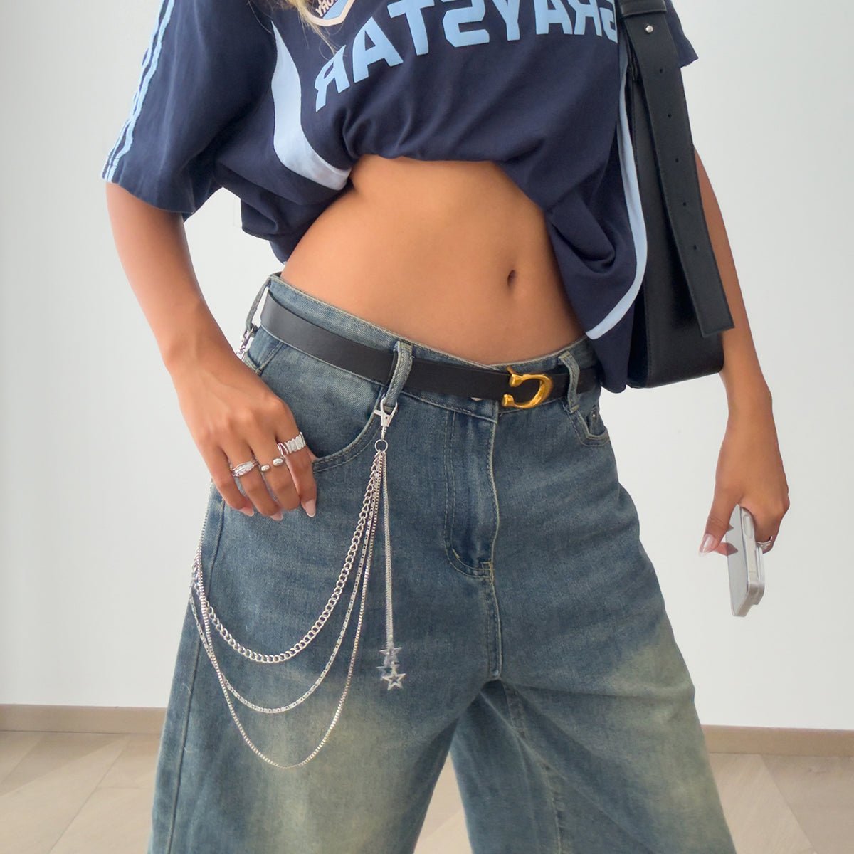 Stylish Layered Hollow Star Pendant Trouser Chain - ArtGalleryZen