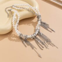 Stylish Layered Moon Star Chain Tassel Pearl Necklace - ArtGalleryZen