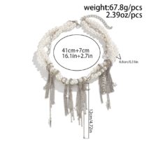 Stylish Layered Moon Star Chain Tassel Pearl Necklace - ArtGalleryZen