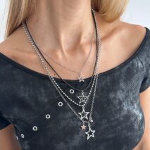 Stylish Layered Rhinestone Inlaid Star Pendant Wax Cord Necklace Set - ArtGalleryZen