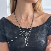 Stylish Layered Rhinestone Inlaid Star Pendant Wax Cord Necklace Set - ArtGalleryZen