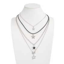 Stylish Layered Rhinestone Inlaid Star Pendant Wax Cord Necklace Set - ArtGalleryZen