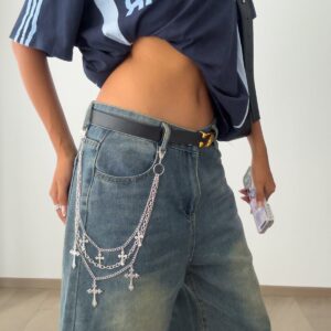 Stylish Layering Floral Cross Pendant Trouser Chain - ArtGalleryZen