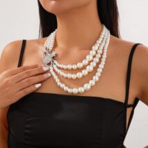 Stylish Layering Rhinestone Inlaid Saturn Charm Pearl Chain Necklace - ArtGalleryZen