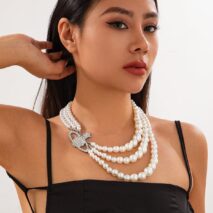 Stylish Layering Rhinestone Inlaid Saturn Charm Pearl Chain Necklace - ArtGalleryZen