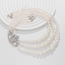 Stylish Layering Rhinestone Inlaid Saturn Charm Pearl Chain Necklace - ArtGalleryZen