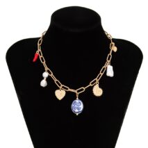 Stylish Pearl Heart Ceramics Pendant Cable Chain Necklace - ArtGalleryZen