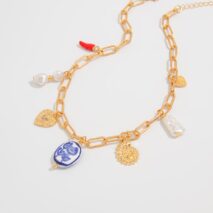 Stylish Pearl Heart Ceramics Pendant Cable Chain Necklace - ArtGalleryZen