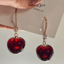 Stylish Red Cherry Dangle CZ Inliad Earrings - ArtGalleryZen