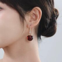Stylish Red Cherry Dangle CZ Inliad Earrings - ArtGalleryZen