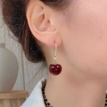 Stylish Red Cherry Dangle CZ Inliad Earrings - ArtGalleryZen