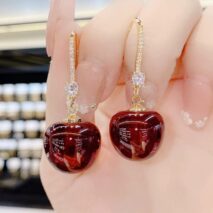 Stylish Red Cherry Dangle CZ Inliad Earrings - ArtGalleryZen