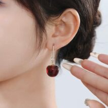 Stylish Red Cherry Dangle CZ Inliad Earrings - ArtGalleryZen