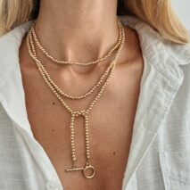 Stylish Toggle Clasp Beaded Long Chain Necklace - ArtGalleryZen