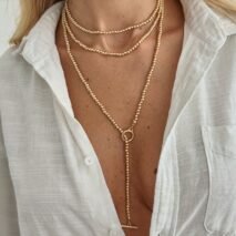 Stylish Toggle Clasp Beaded Long Chain Necklace - ArtGalleryZen