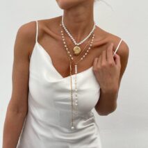 Summer Beach Style Layered Conch Cross Pendant Pearl Chain Y Necklace Set - ArtGalleryZen