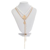 Summer Beach Style Layered Conch Cross Pendant Pearl Chain Y Necklace Set - ArtGalleryZen