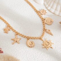 Summer Beach Style Sun Starfish Ice Cream Pendant Necklace - ArtGalleryZen
