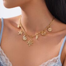 Summer Beach Style Sun Starfish Ice Cream Pendant Necklace - ArtGalleryZen